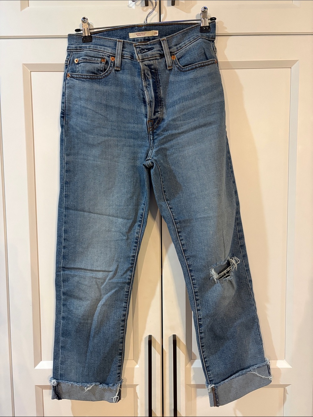 Levi's Medium Blue Distressed Straight-Leg Jeans for Women